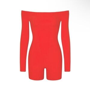 SKIMS FITS EVERYBODY Picot Off-Shoulder Onesie, Ruby NWOT, Large